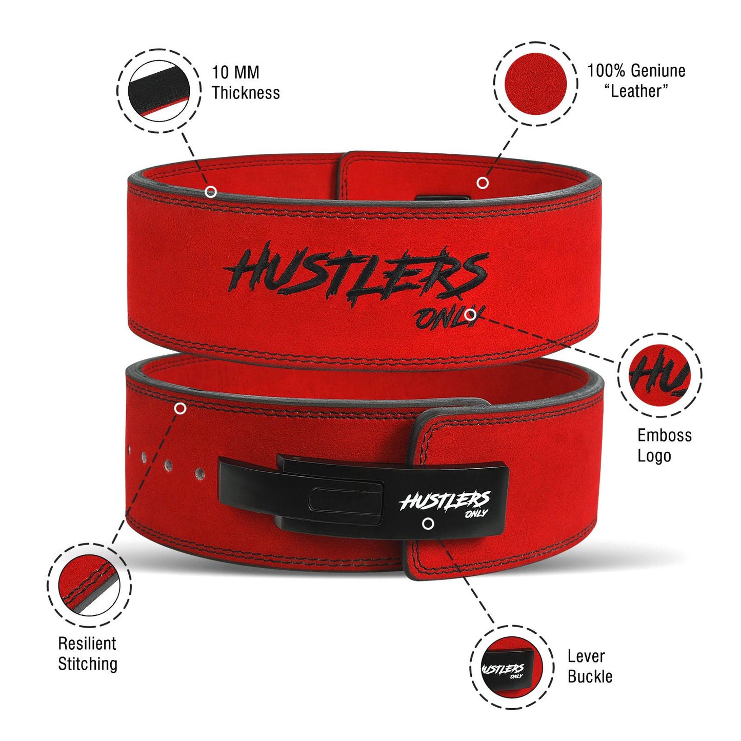 10mm Suede Leather Lever Belt - Red