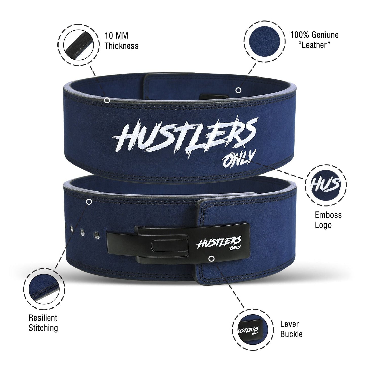 10mm Suede Leather Lever Belt - Blue